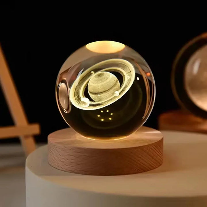 3D Crystal Ball Night Light – Stitch & Pikachu Laser Carving with Wooden Base (6cm)
