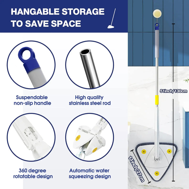 Rotatable Spin Mop – Triangle Telescopic Design for Wet/Dry Home Cleaning