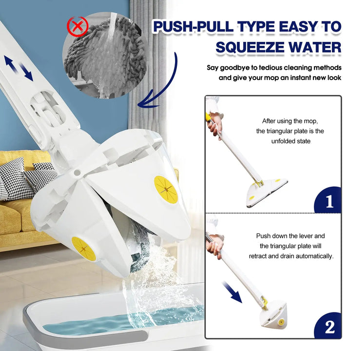Rotatable Spin Mop – Triangle Telescopic Design for Wet/Dry Home Cleaning