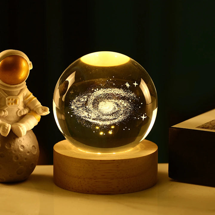 3D Crystal Ball Night Light – Stitch & Pikachu Laser Carving with Wooden Base (6cm)