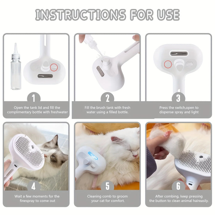 Pet Hair Remover Comb – Grooming Spray Tool with Built-In Mist for Dogs & Cats