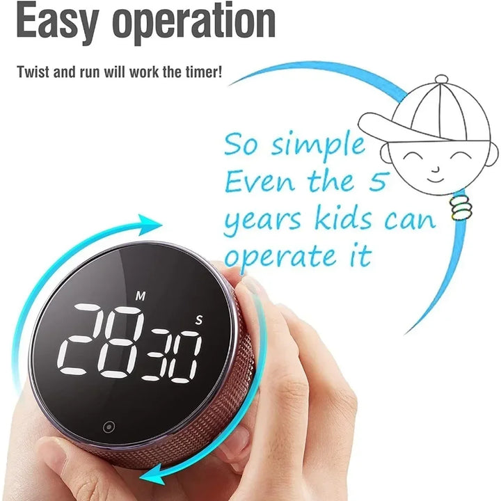 Magnetic Digital Timer – LED Display with Rotary Control for Cooking & Work