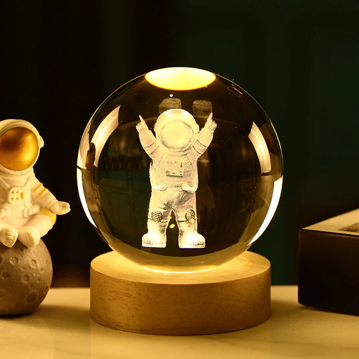 3D Crystal Ball Night Light – Stitch & Pikachu Laser Carving with Wooden Base (6cm)