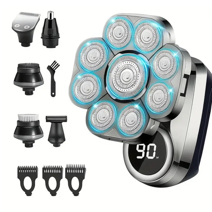 Waterproof 9D Head Shaver – IPX7 Rotary Electric Razor for Bald Men
