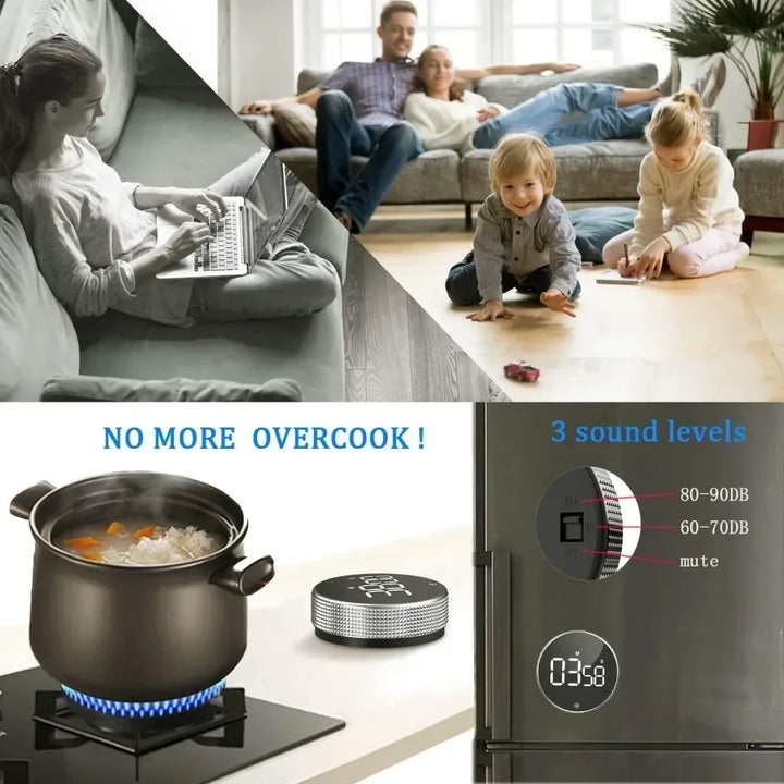 Magnetic Digital Timer – LED Display with Rotary Control for Cooking & Work