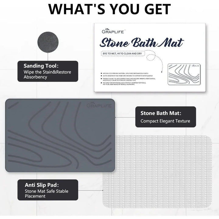 Stone Bath Mat – Diatomaceous Earth, Quick-Dry & Non-Slip Design