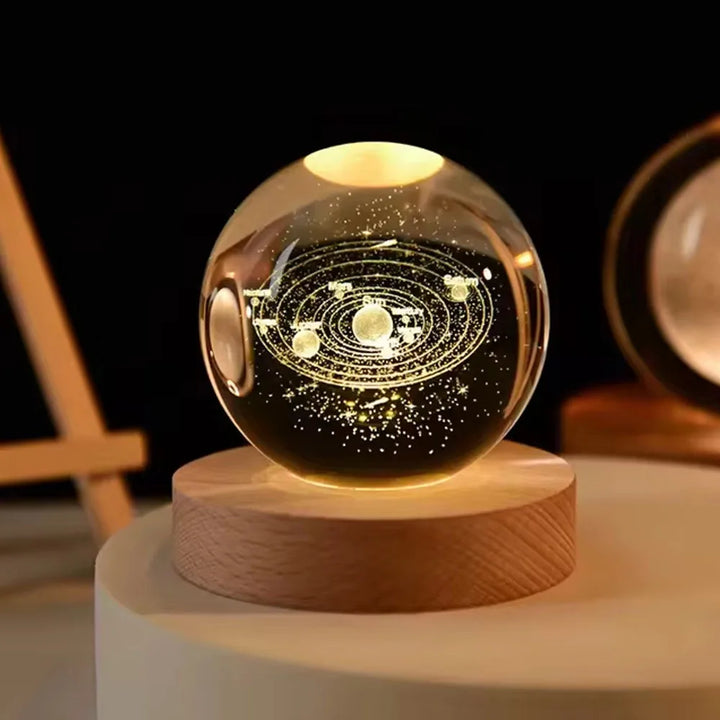 3D Crystal Ball Night Light – Stitch & Pikachu Laser Carving with Wooden Base (6cm)