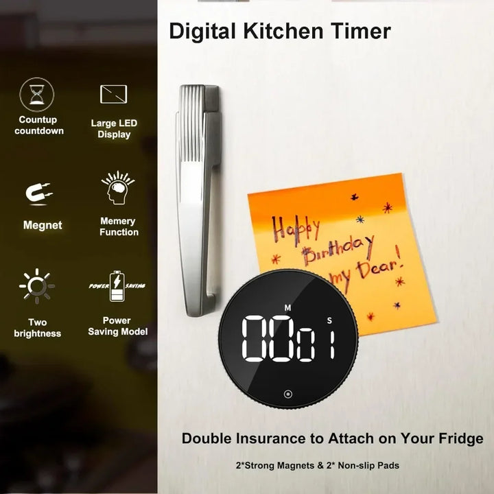Magnetic Digital Timer – LED Display with Rotary Control for Cooking & Work
