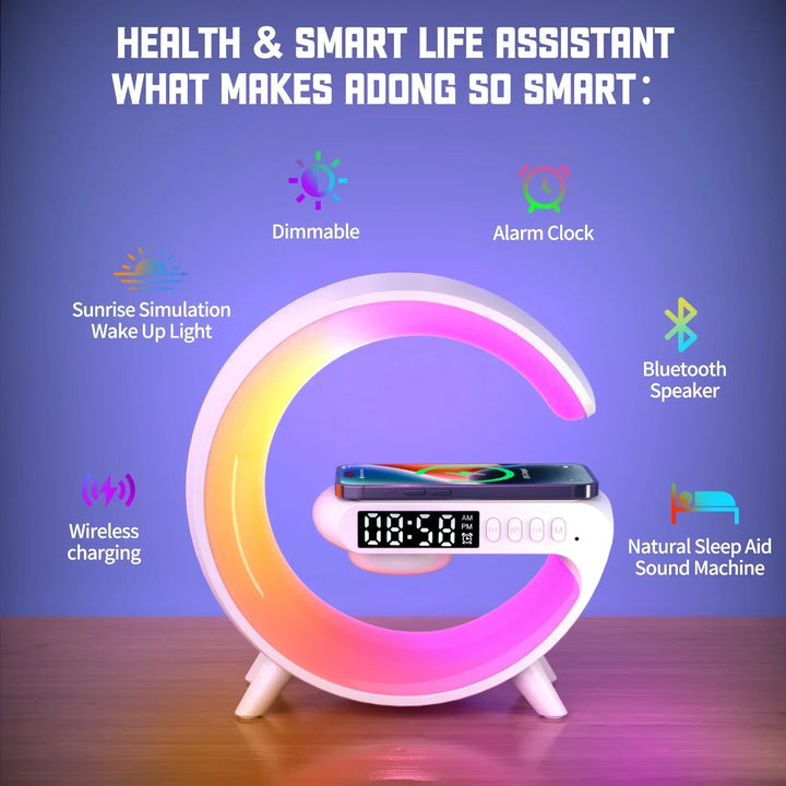 Wireless Charging Stand with RGB Light, Built-in Alarm & Speaker