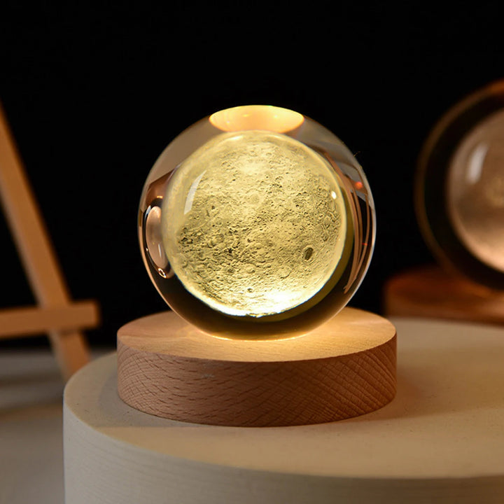 3D Crystal Ball Night Light – Stitch & Pikachu Laser Carving with Wooden Base (6cm)