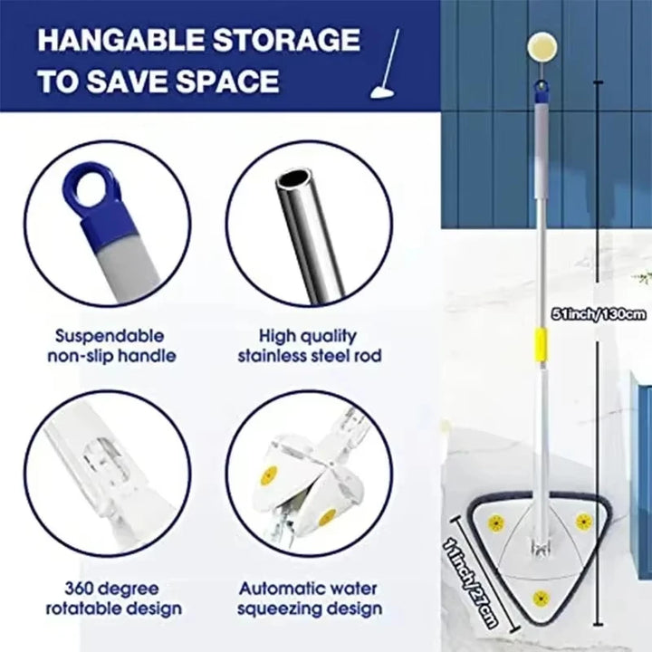 Rotatable Spin Mop – Triangle Telescopic Design for Wet/Dry Home Cleaning