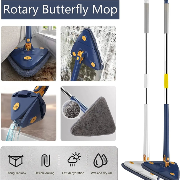 Rotatable Spin Mop – Triangle Telescopic Design for Wet/Dry Home Cleaning